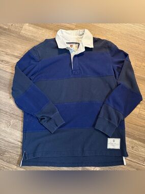 Eddie Bauer Sweater Mens Large Blue Collared Rugby Long Sleeve Casual EUC